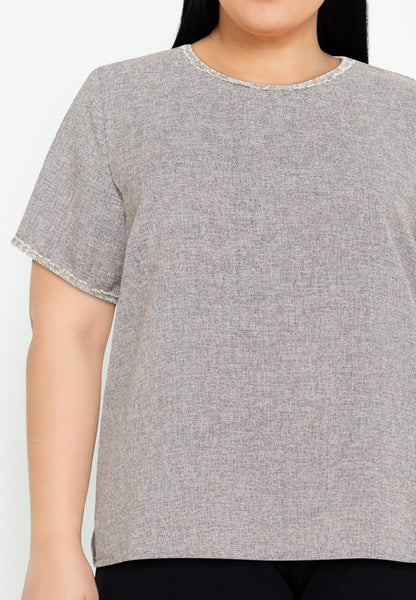 Divina Plus Size Tweed Blouse Top with Trimmings