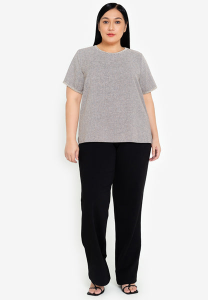 Divina Plus Size Tweed Blouse Top with Trimmings