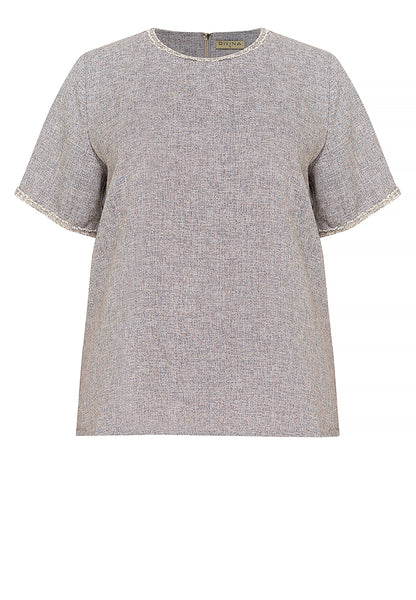 Divina Plus Size Tweed Blouse Top with Trimmings