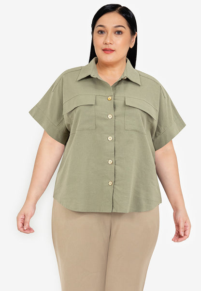 Divina Plus Size Collared Tweed Blouse Top