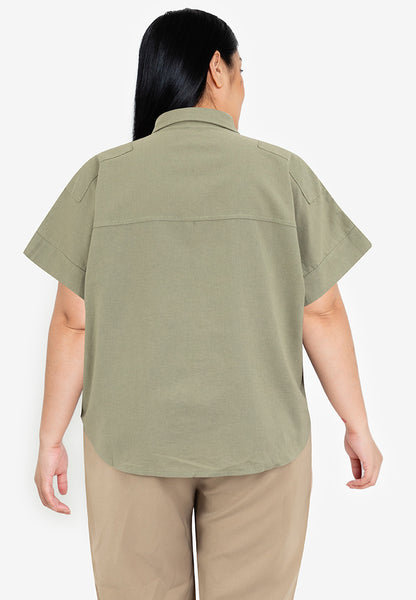 Divina Plus Size Collared Tweed Blouse Top