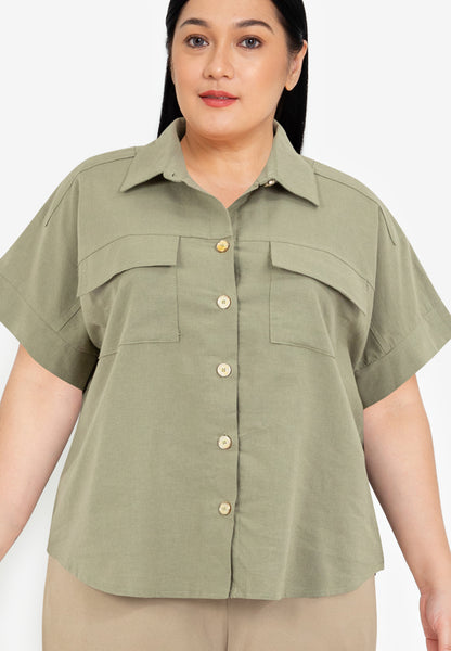 Divina Plus Size Collared Tweed Blouse Top