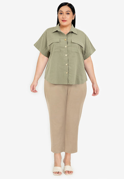 Divina Plus Size Collared Tweed Blouse Top