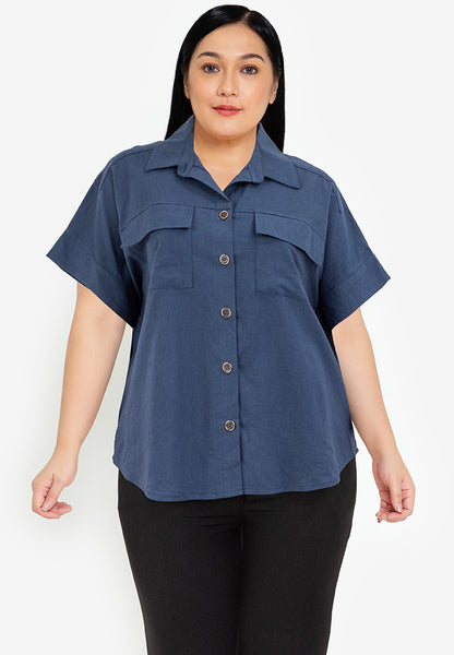 Divina Plus Size Collared Tweed Blouse Top