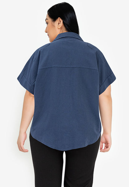 Divina Plus Size Collared Tweed Blouse Top