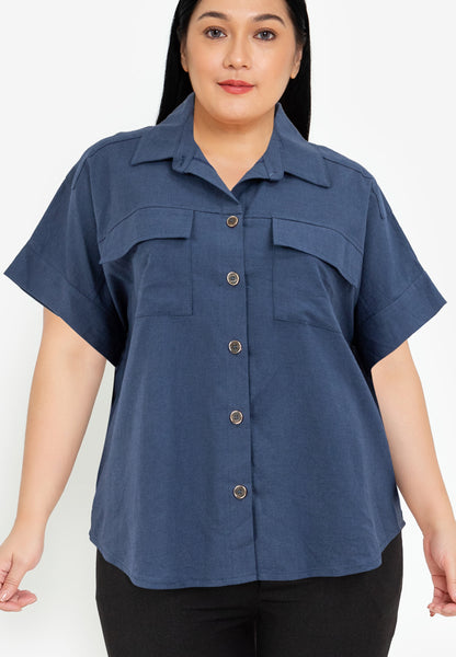 Divina Plus Size Collared Tweed Blouse Top