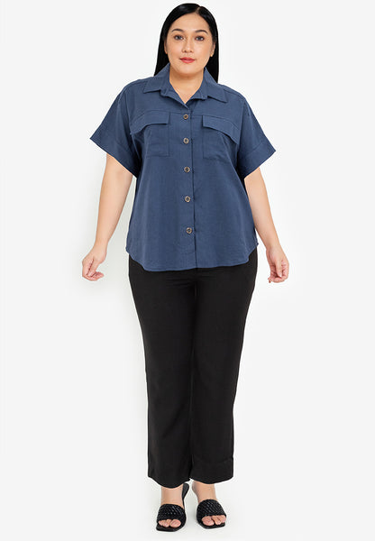 Divina Plus Size Collared Tweed Blouse Top
