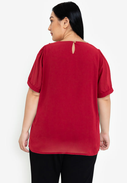 Divina Plus Size V-neck Cotton Crumpled Blouse Top With Gold Buttons