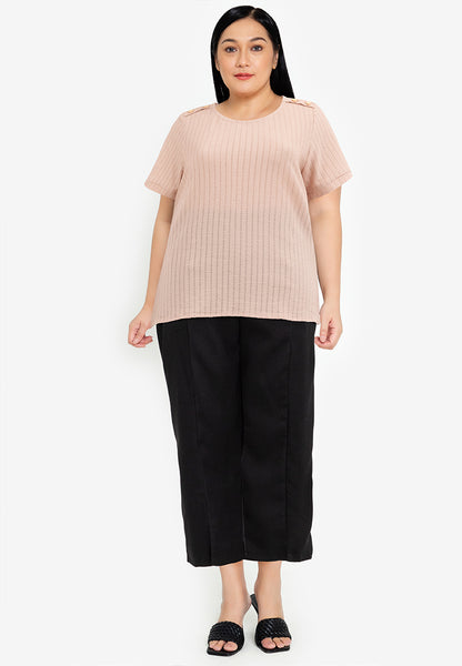 Divina Plus Size Cotton Knit Blouse Top with Gold Buttons