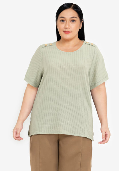 Divina Plus Size Cotton Knit Blouse Top with Gold Buttons