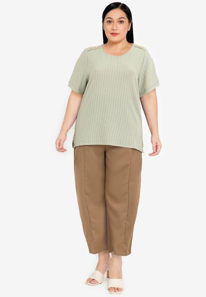 Divina Plus Size Cotton Knit Blouse Top with Gold Buttons