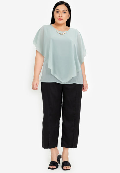 Divina Plus Size Flowy Overlay Blouse with Necklace Korean Top