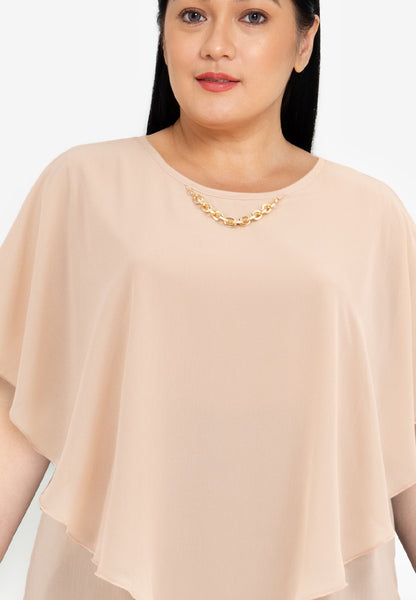 Divina Plus Size Flowy Overlay Blouse with Necklace Korean Top