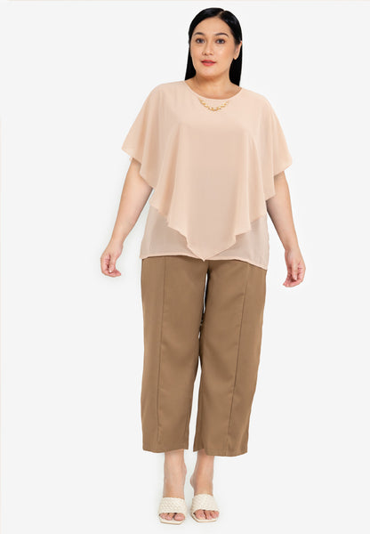 Divina Plus Size Flowy Overlay Blouse with Necklace Korean Top