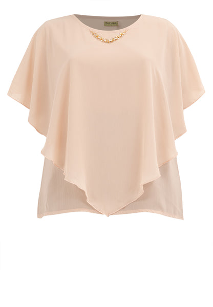 Divina Plus Size Flowy Overlay Blouse with Necklace Korean Top