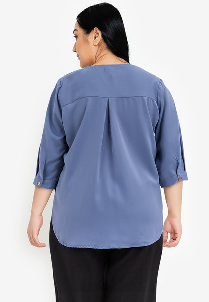 Divina Plus Size Roll Tab Sleeve Blouse with Neck Detail