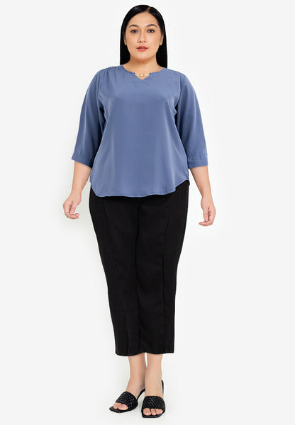 Divina Plus Size Roll Tab Sleeve Blouse with Neck Detail