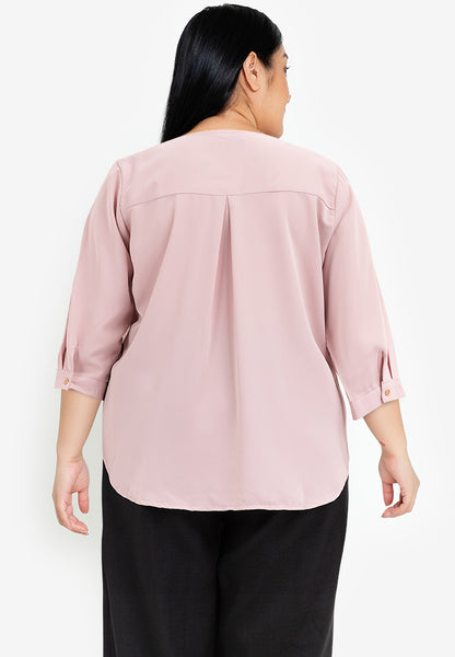 Divina Plus Size Roll Tab Sleeve Blouse with Neck Detail