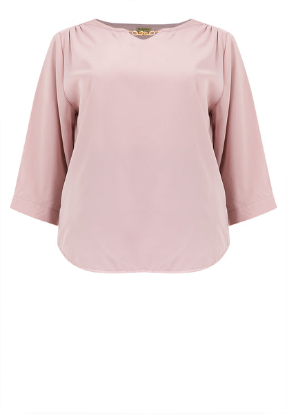 Divina Plus Size Roll Tab Sleeve Blouse with Neck Detail