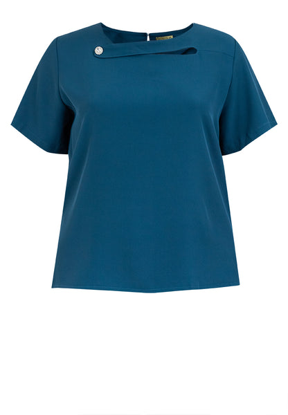 Plus Size Wave Neck Detail Blouse Top