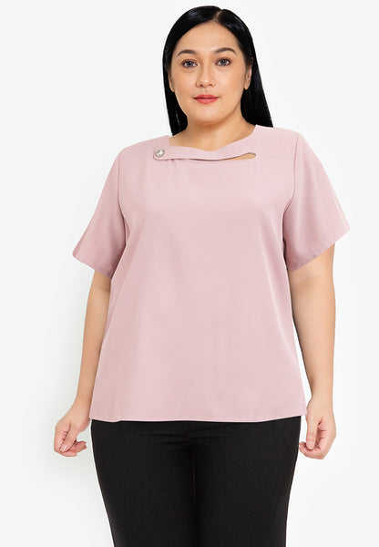 Plus Size Wave Neck Detail Blouse Top
