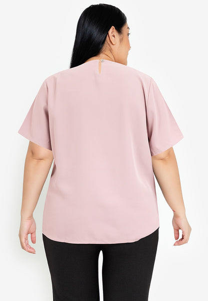 Plus Size Wave Neck Detail Blouse Top