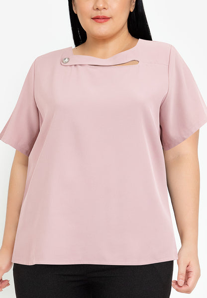 Plus Size Wave Neck Detail Blouse Top