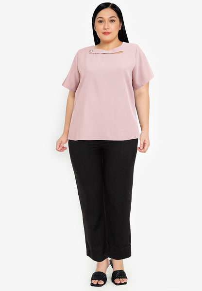 Plus Size Wave Neck Detail Blouse Top