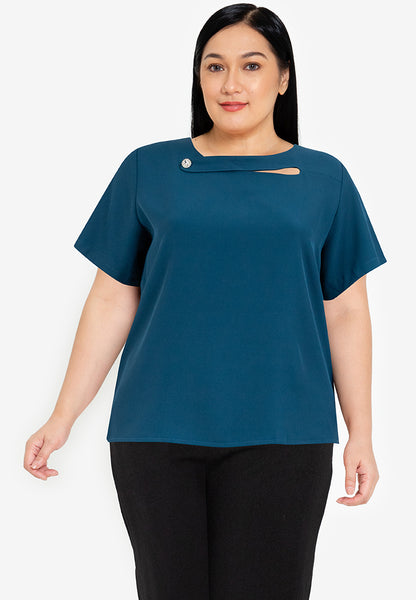 Plus Size Wave Neck Detail Blouse Top