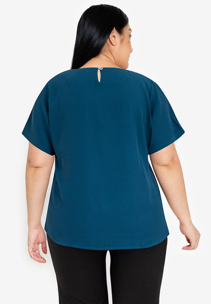 Plus Size Wave Neck Detail Blouse Top