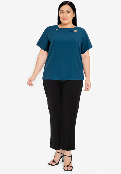 Plus Size Wave Neck Detail Blouse Top