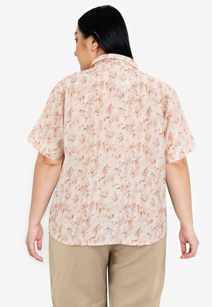 Divina Plus Size Collared Printed Blouse Top