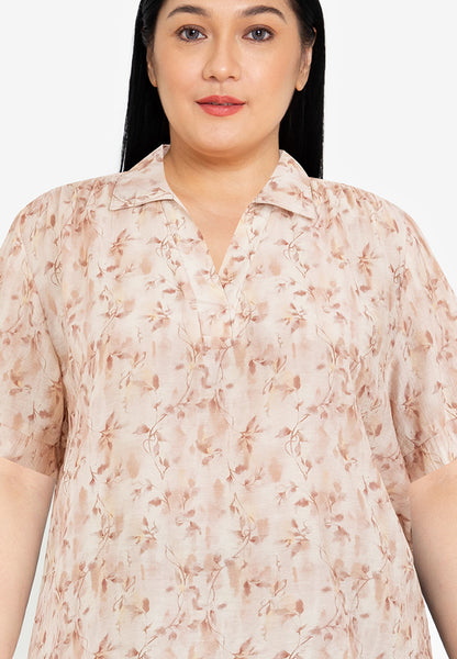 Divina Plus Size Collared Printed Blouse Top