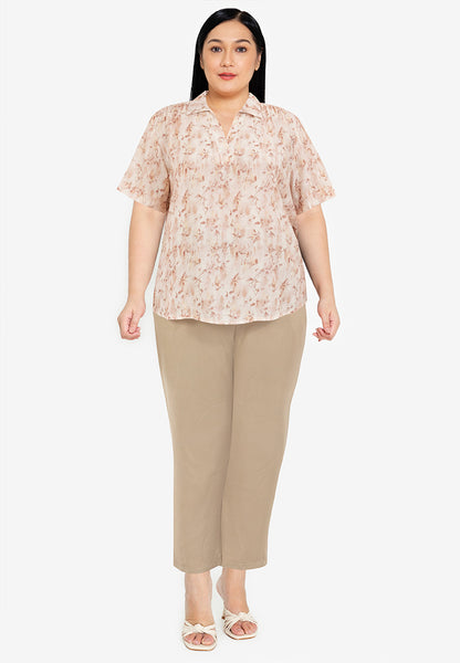 Divina Plus Size Collared Printed Blouse Top