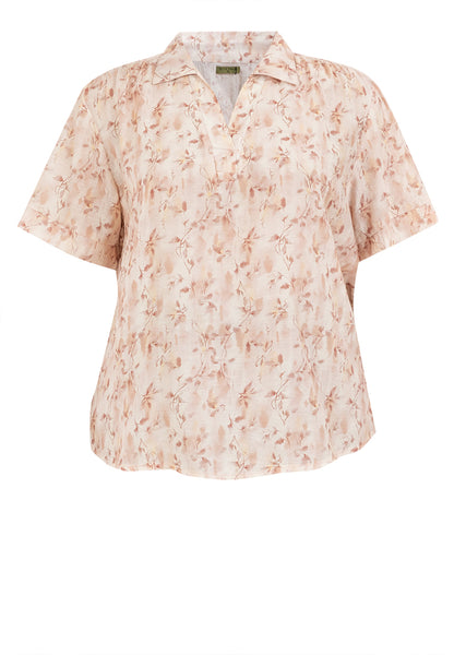 Divina Plus Size Collared Printed Blouse Top