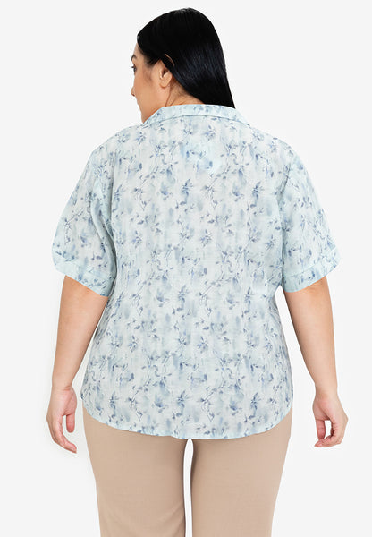 Divina Plus Size Collared Printed Blouse Top