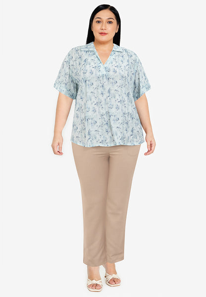 Divina Plus Size Collared Printed Blouse Top