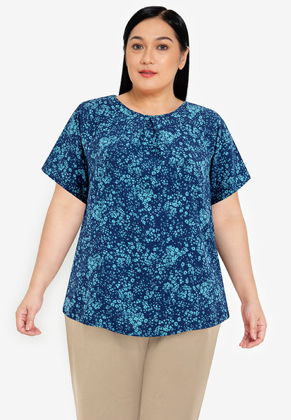 Divina Plus Size Front Pleated Printed Blouse Top