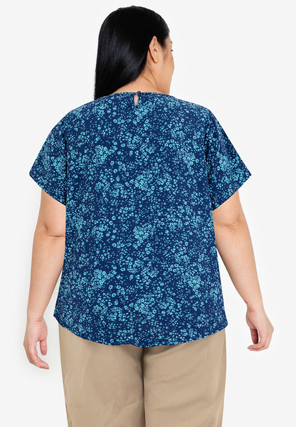 Divina Plus Size Front Pleated Printed Blouse Top