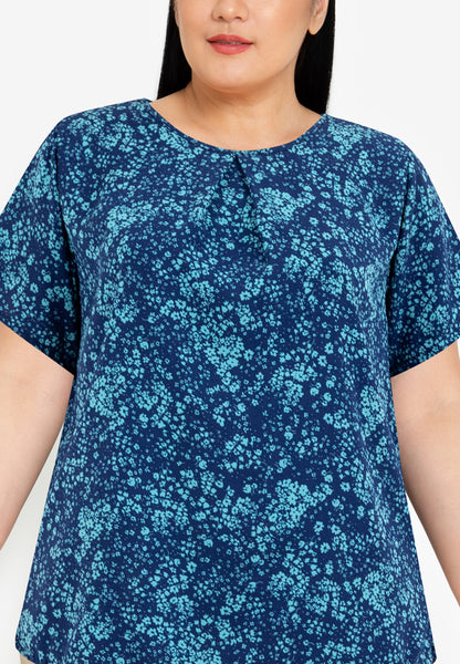 Divina Plus Size Front Pleated Printed Blouse Top