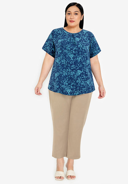 Divina Plus Size Front Pleated Printed Blouse Top