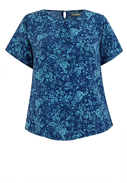 Divina Plus Size Front Pleated Printed Blouse Top