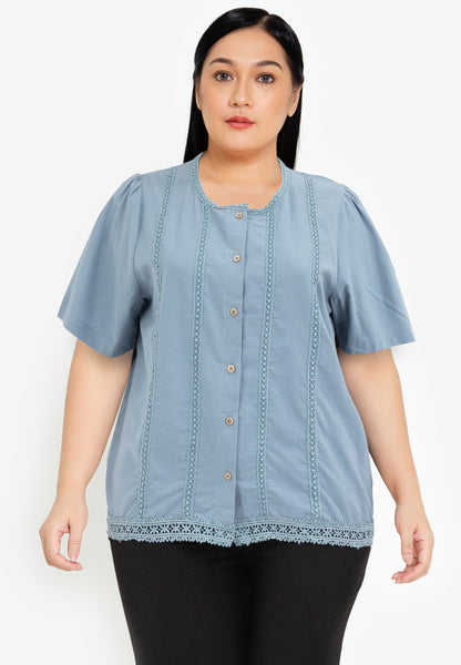 Divina Plus Size Puff Sleeve with Trimming Blouse Top