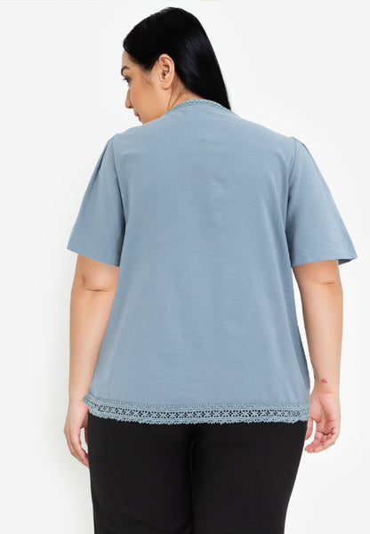 Divina Plus Size Puff Sleeve with Trimming Blouse Top