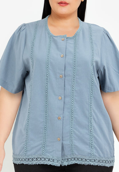 Divina Plus Size Puff Sleeve with Trimming Blouse Top