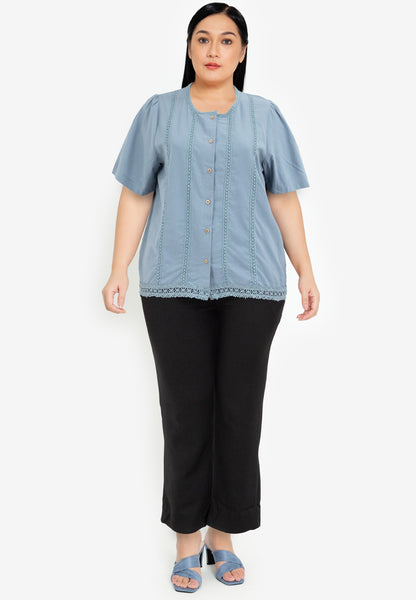Divina Plus Size Puff Sleeve with Trimming Blouse Top