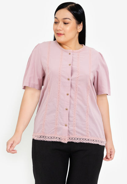 Divina Plus Size Puff Sleeve with Trimming Blouse Top