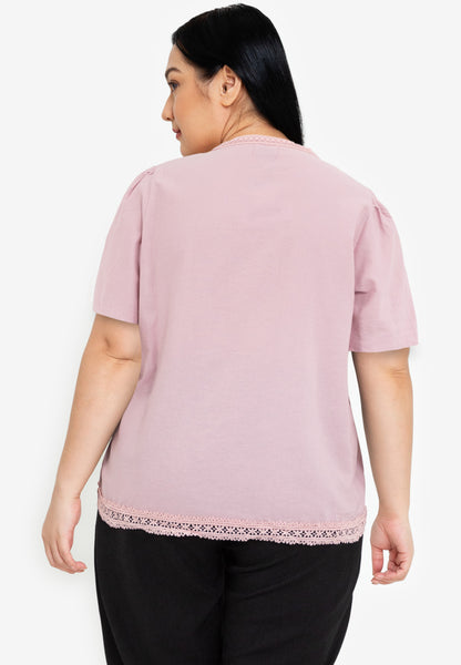 Divina Plus Size Puff Sleeve with Trimming Blouse Top