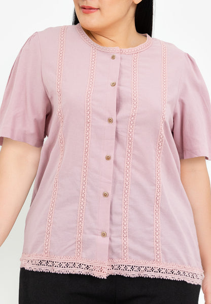 Divina Plus Size Puff Sleeve with Trimming Blouse Top