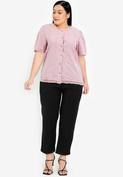 Divina Plus Size Puff Sleeve with Trimming Blouse Top